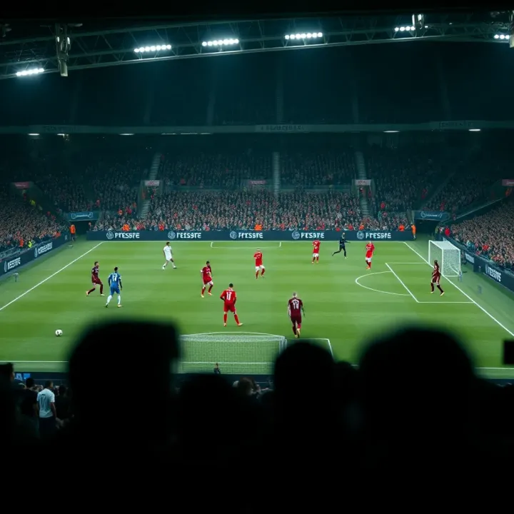 Football players in tactical formation on pitch during a match