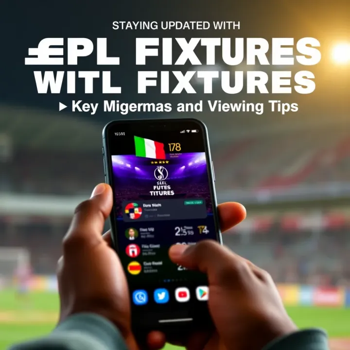 Staying Updated with EPL Fixtures via Nigerian Digital Platforms Smartphone displaying live EPL game updates and scores with Nigerian flag icon and digital platform logos