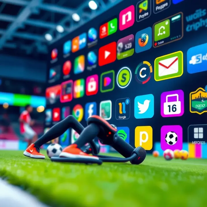 Colorful digital icons representing technology and sports media in Nigeria