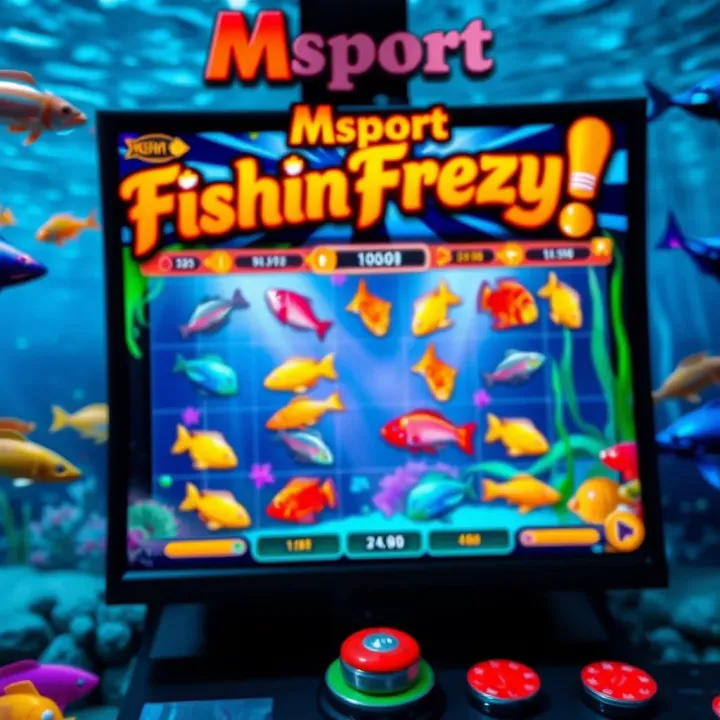 Colorful fishing game screen showing various fish and underwater elements