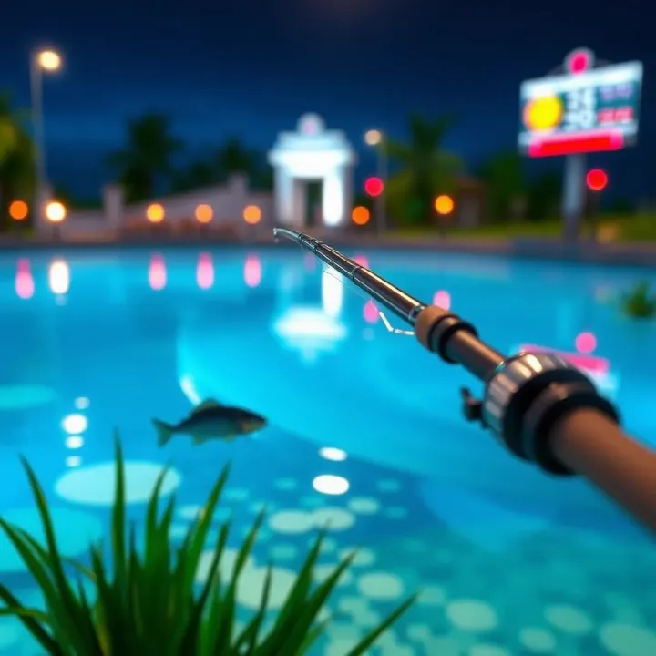 Virtual Fishing Activity in Msport Fishin Frenzy Free Play Illustration of a virtual fishing rod casting a line into a digital pond