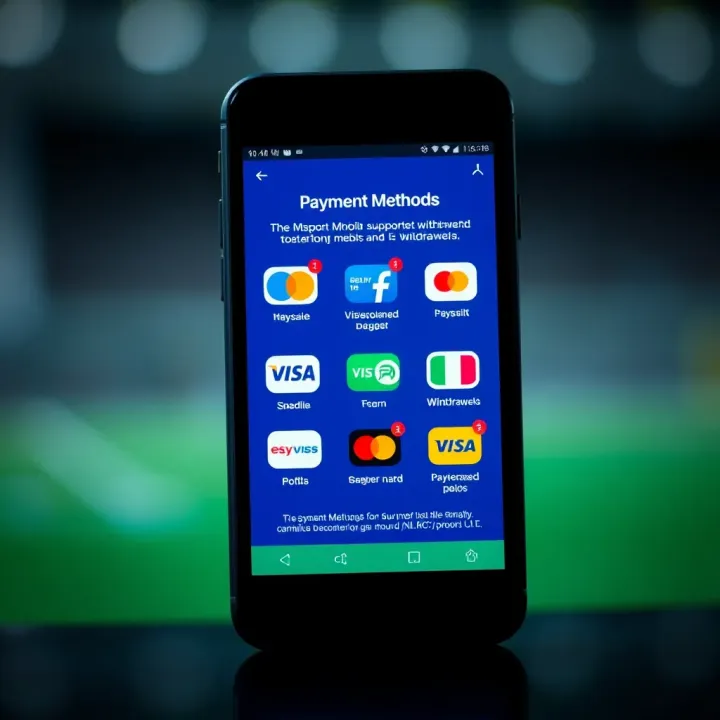 Mobile phone displaying multiple payment method icons used for deposits and withdrawals on Msport Mobile in Nigeria