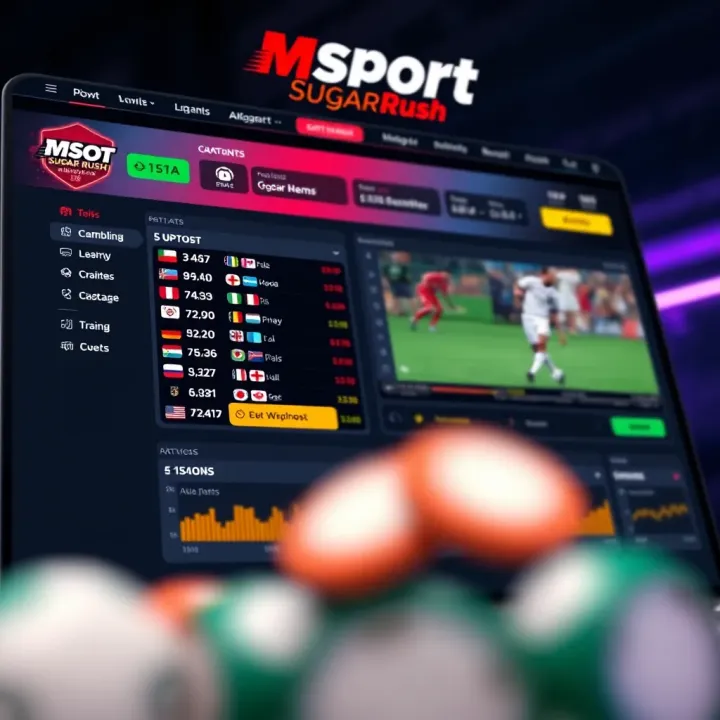 Msport Sugar Rush Betting Dashboard Overview Dashboard displaying betting options and real-time sports updates on Msport Sugar Rush platform
