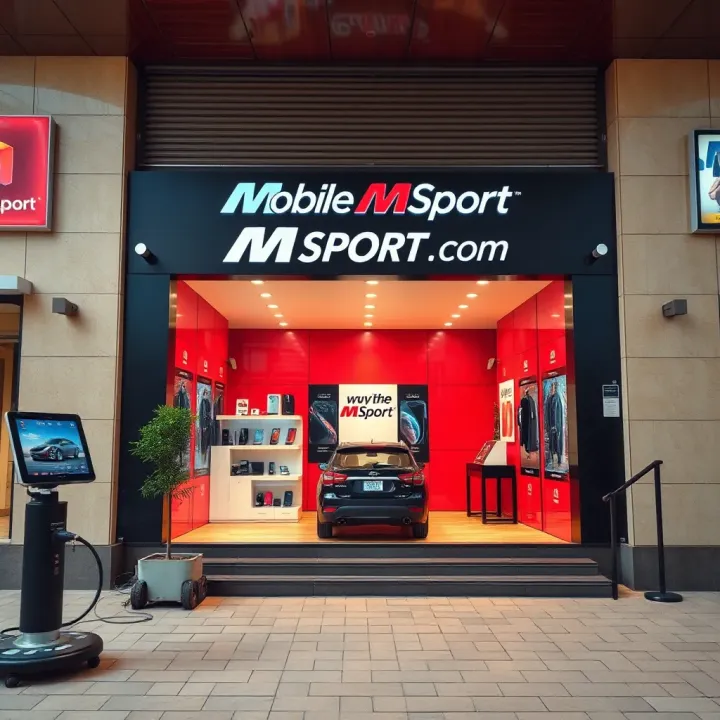 Exterior view of Mobile MSport retail store showcasing mobile devices and branding in Nigeria