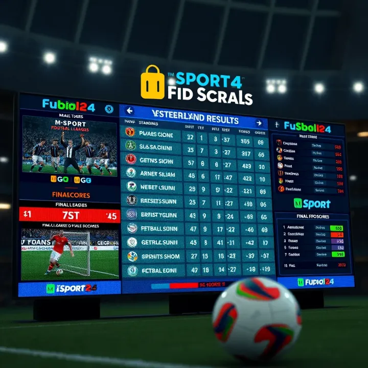 Digital scoreboard displaying final scores and standings in a football league