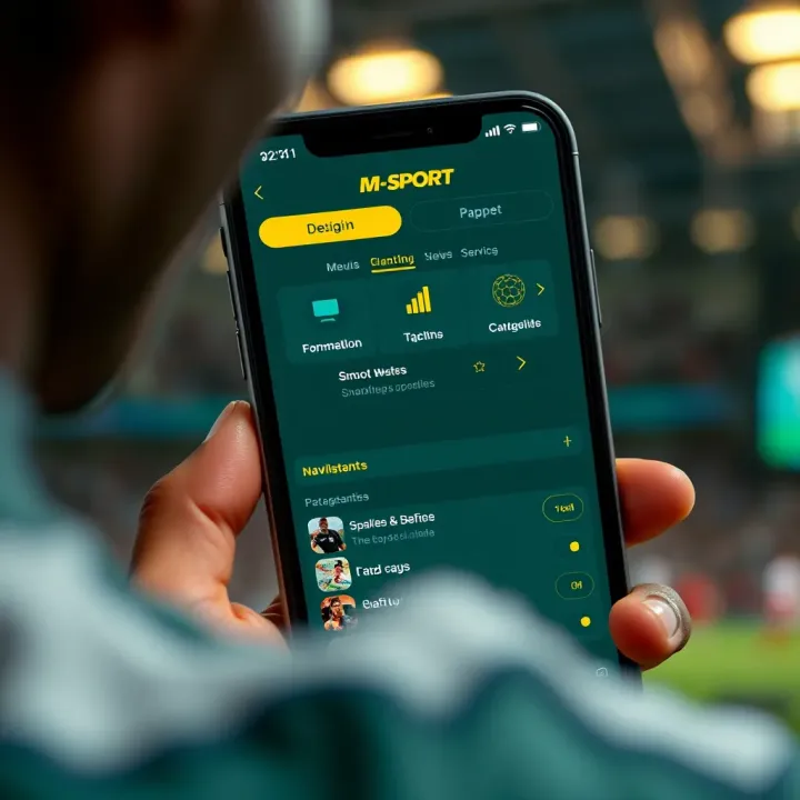 User interface of the M-Sport Nigeria app showing the dashboard with betting options and navigation menu