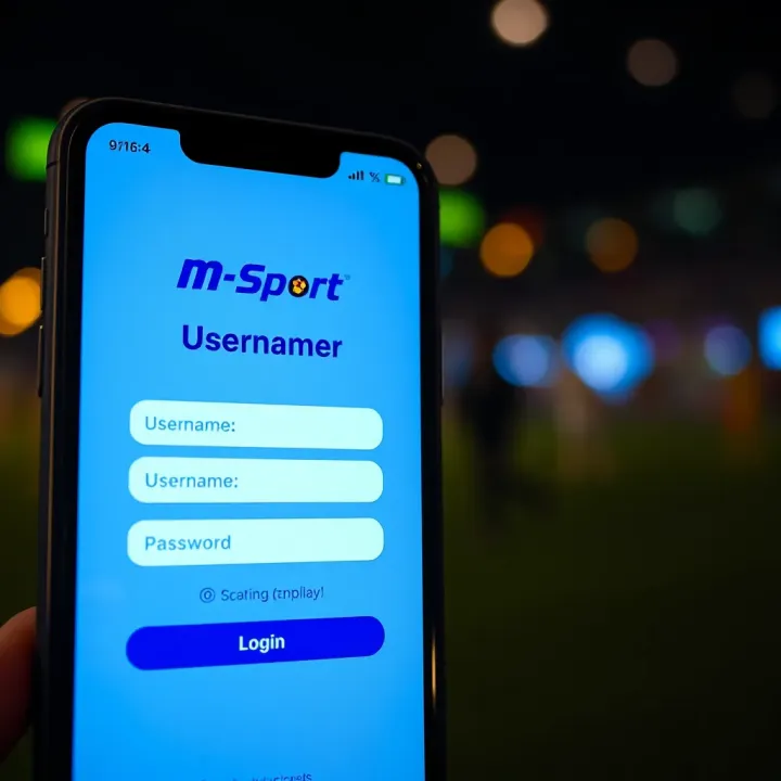 M-Sport Nigeria App Login Screen Overview Screenshot displaying the main login interface of the M-Sport Nigeria app with fields for username and password