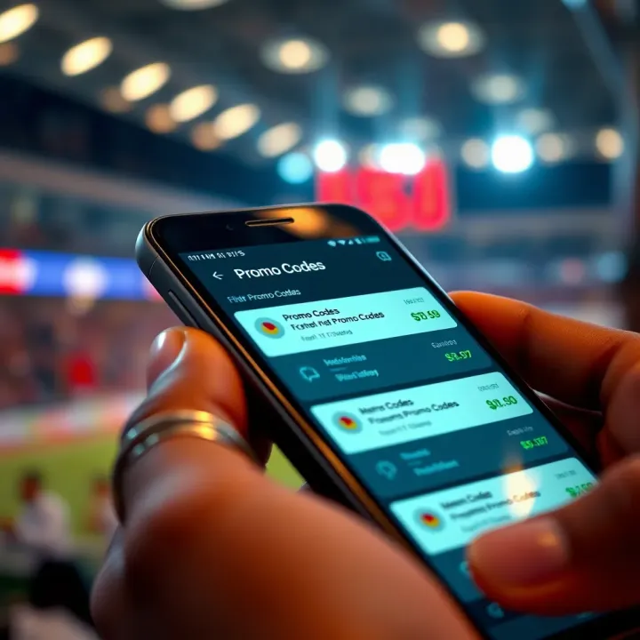 Illustration of a smartphone screen displaying Msport promo codes and discount notifications