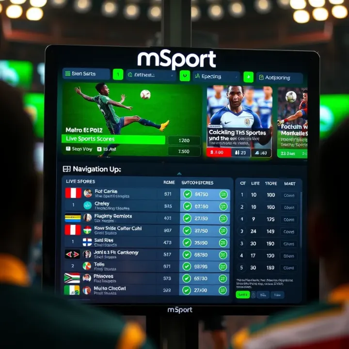 Live Sports Scores and Features Available Post-Signup on mSport Display of live sports scores and navigation options available after signing up on mSport