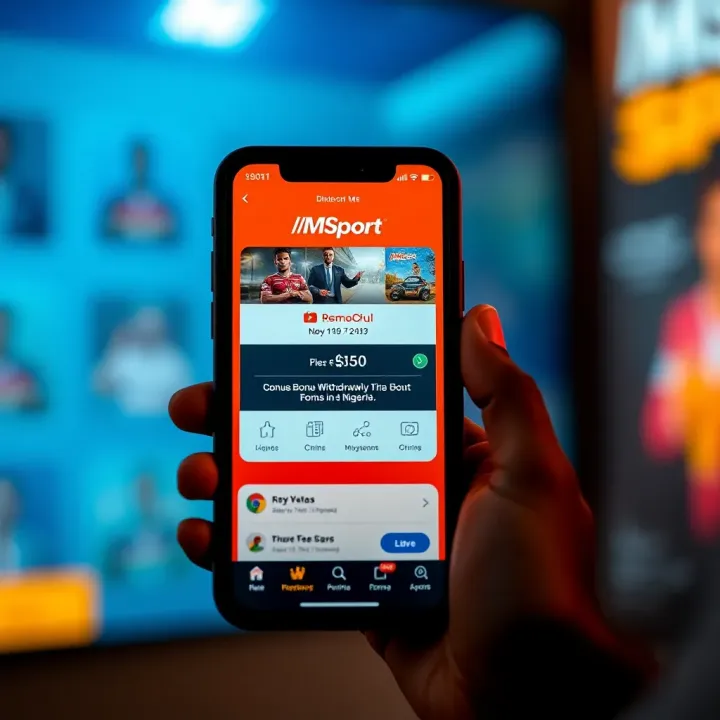 Mobile phone displaying MSport app with bonus withdrawal screen in Nigerian currency