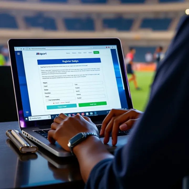 A person completing an online registration form for a sports event on a laptop