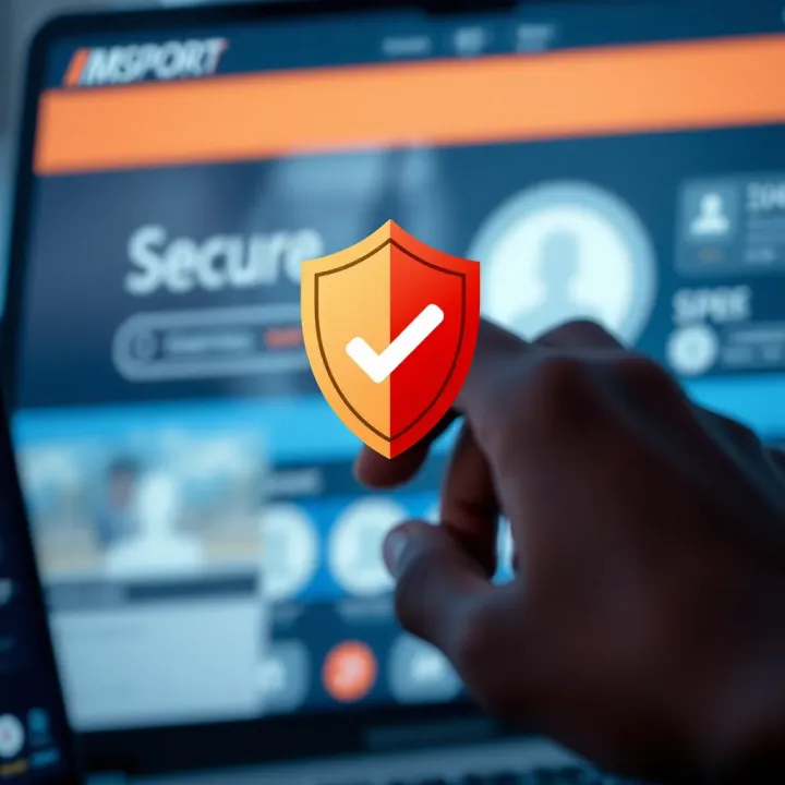 Graphic illustrating secure account verification on MSport platform with shield and checkmark icons