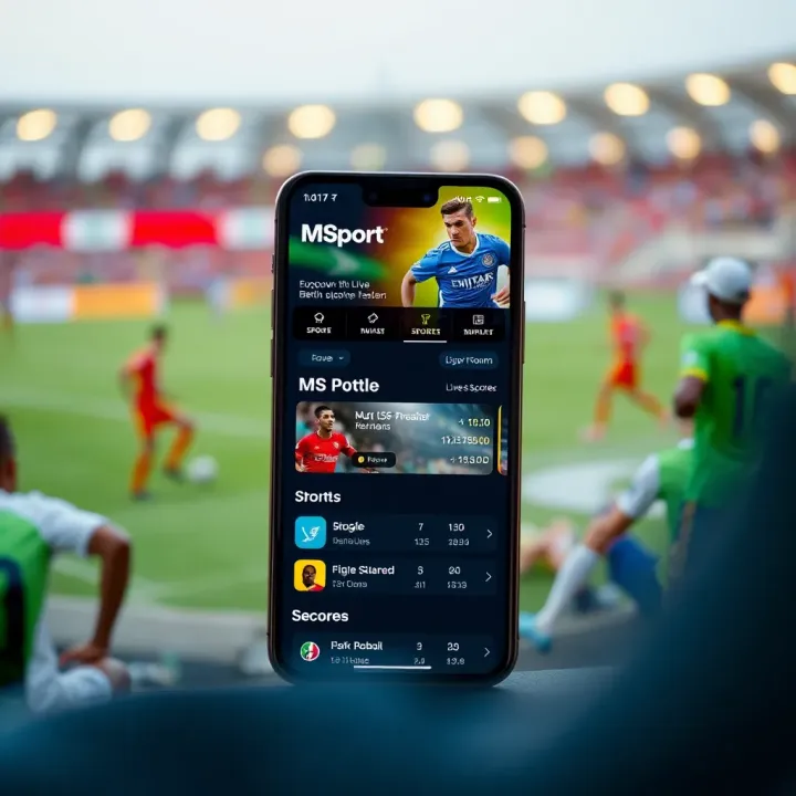 Mobile screen displaying Msport app interface with sports betting options and live scores