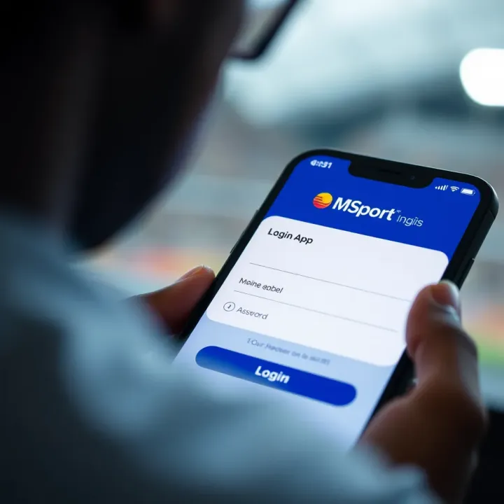 Mobile device showing the MSport app login screen with fields for email and password
