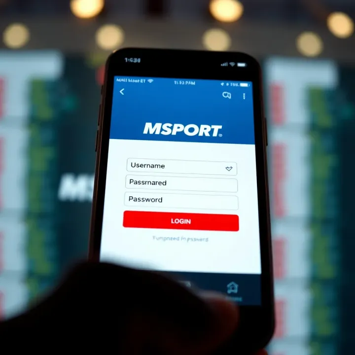 MSport App Login Interface for Nigerian Users Screenshot of MSport app login screen displaying username and password fields with a login button
