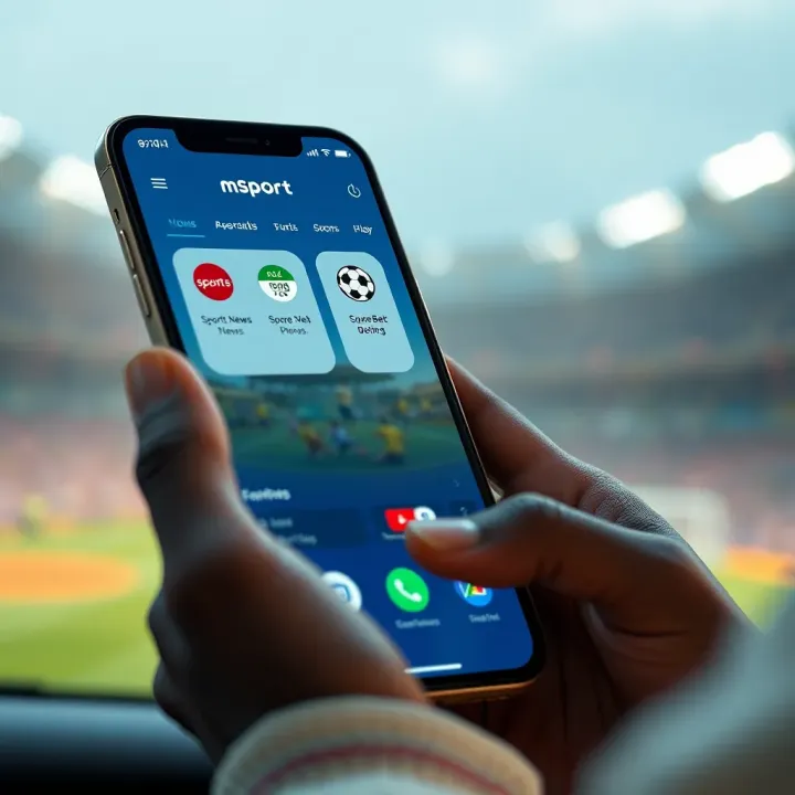 Navigating MSport App with Sports News and Secure Betting Options User navigating MSport app with icons for sports news, score updates, and secure betting options