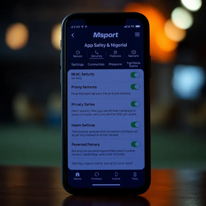 Msport App Security Features and Privacy Settings Secure mobile phone screen showing app security features and privacy settings