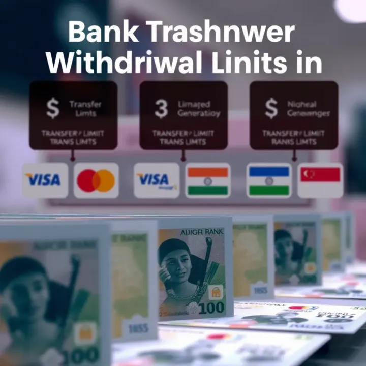 Graphic showing various bank logos with Nigerian currency notes illustrating transfer limits