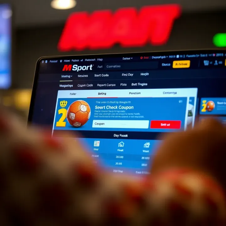 Screenshot of Msport platform showing how to enter a betting coupon code for promotions