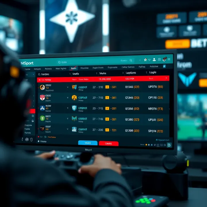 Visual displaying MSport betting interface with odds and options focused on esports matches