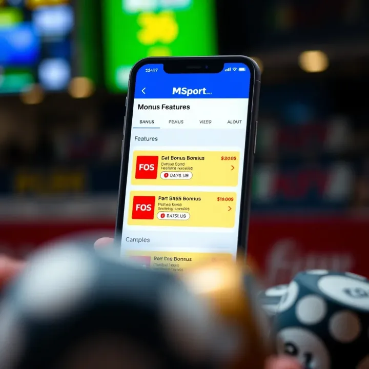 MSport Bonus Features Display on Mobile Betting Platform Illustration showing a mobile device displaying MSport betting options with highlighted bonus features