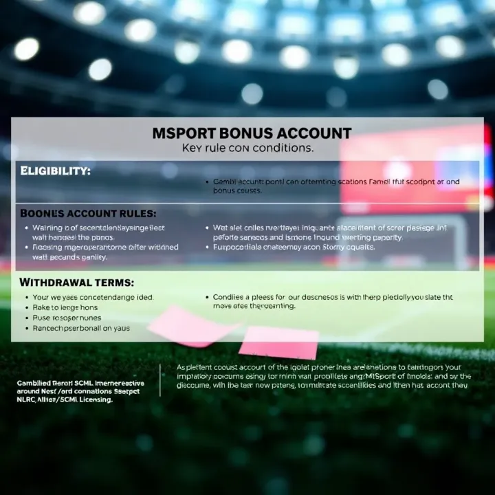 Graphic depicting key bonus account rules including eligibility, wagering, and withdrawal terms