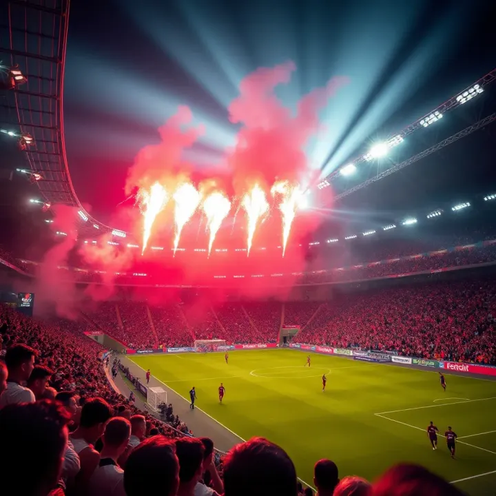 Football stadium filled with fans during a lively Champions League match