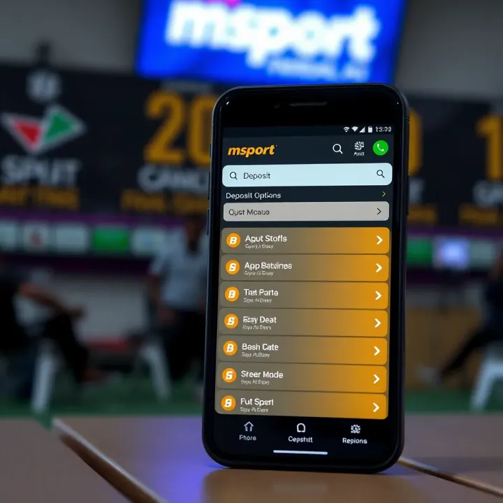 Mobile phone displaying Msport app with various deposit options