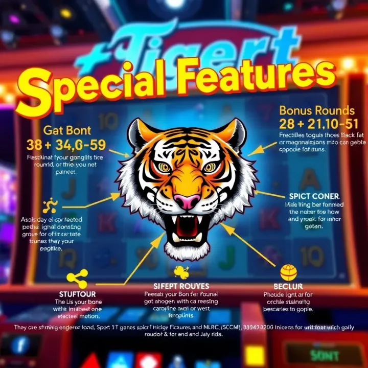 Graphic highlighting special features in MSport Fortune Tiger slot like bonus rounds and jackpots