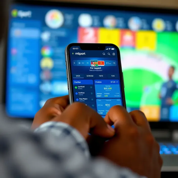 User interacting with a mobile device displaying a sports jackpot prediction interface