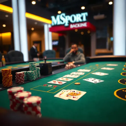 Close-up view of a live blackjack table with cards and chips arranged for gameplay on MSport platform