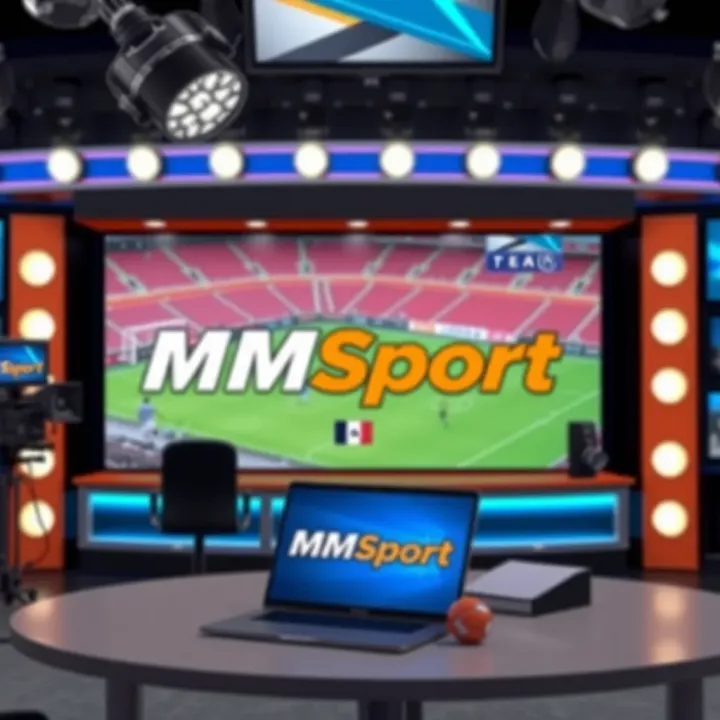 Television studio setup with MSport logo prominently displayed during a sports broadcast