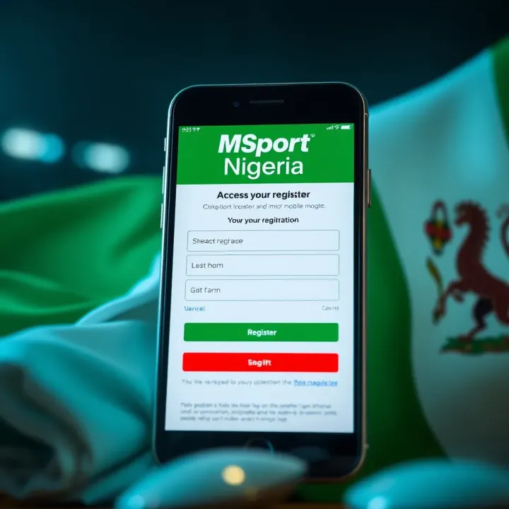 Illustration of a mobile app registration form with Nigerian flag elements