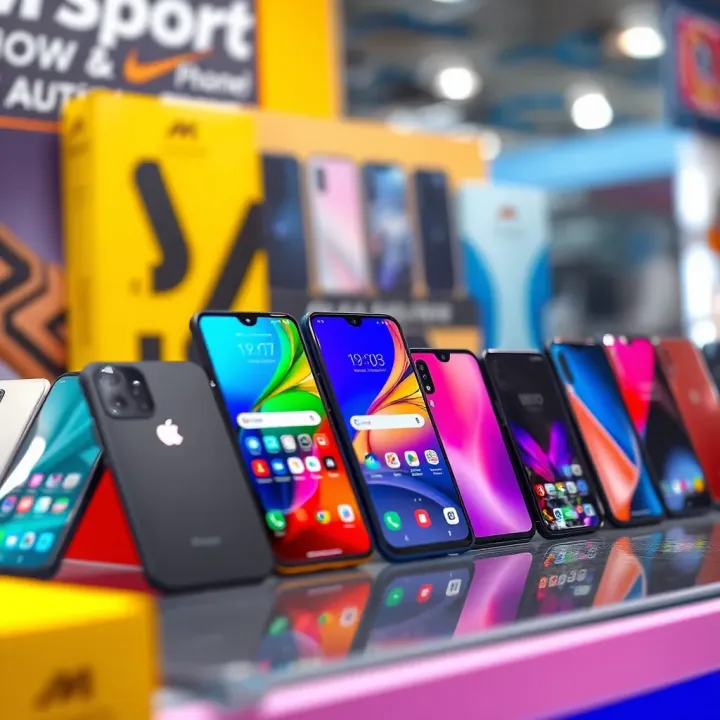 Display of various MSport smartphone models available in Nigerian retail store