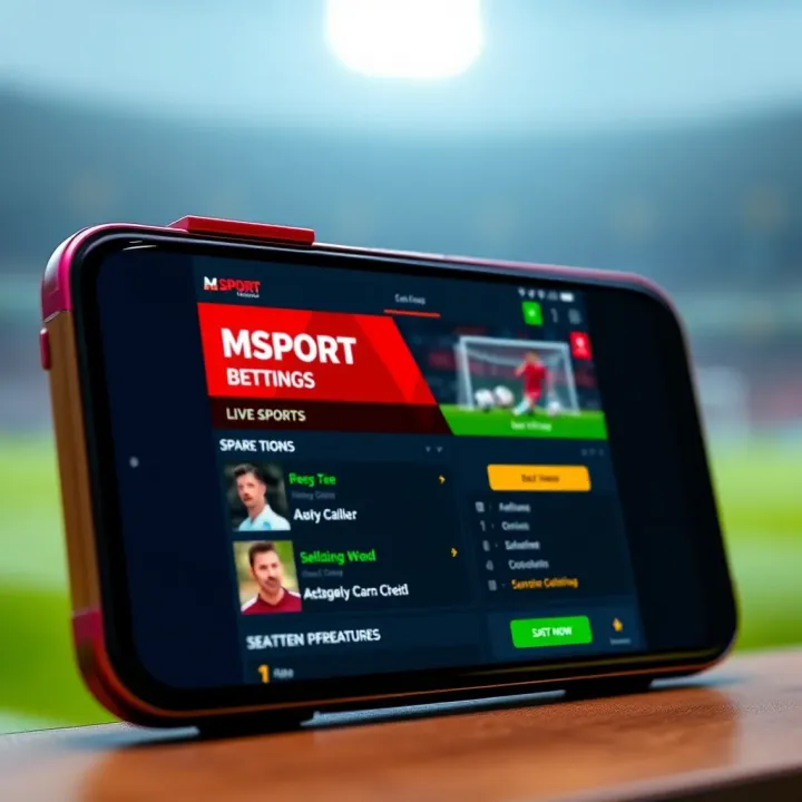 Mobile device displaying MSport Partners APK interface showing live sports betting options