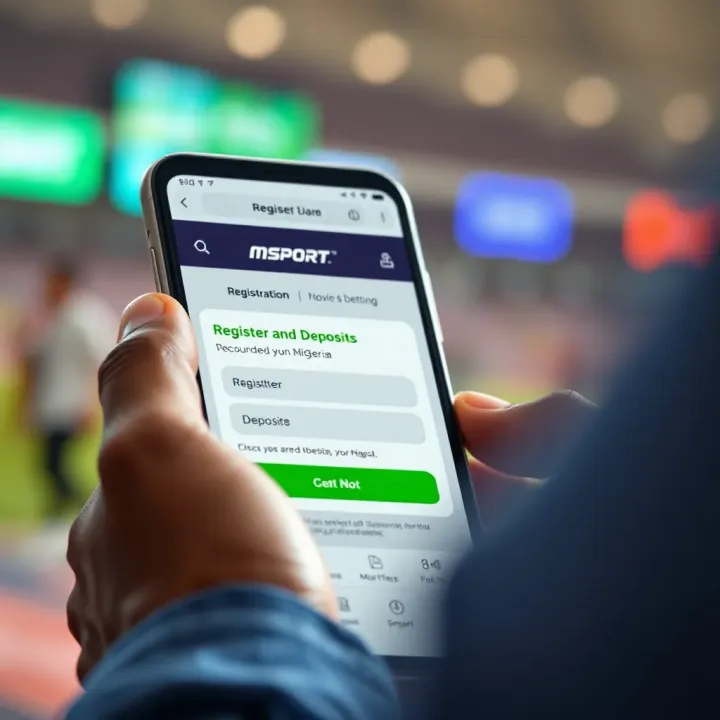 Registering and Depositing on MSport for Nigerian Bettors Mobile device showing registration and deposit process on MSport betting app in Nigerian Naira