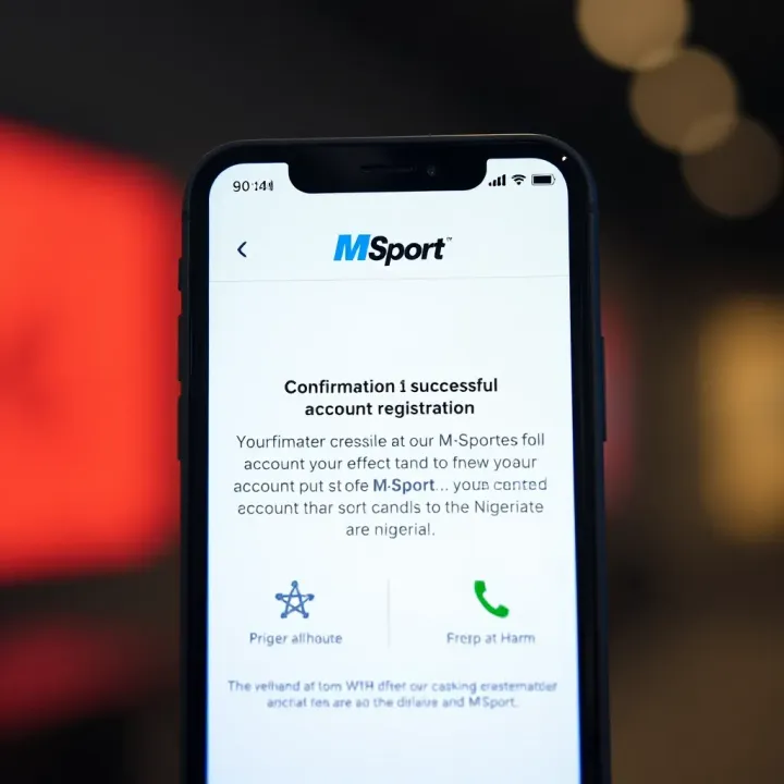 Confirmation of Successful MSport Account Registration Notification screen showing successful account creation on MSport application