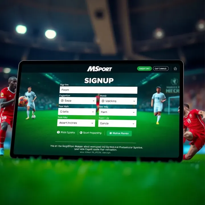 Registration form filled out on MSport platform highlighting key fields