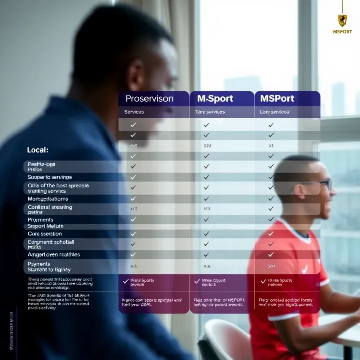 Comparison chart illustrating MSport services alongside Nigerian local sports streaming platforms and payment methods