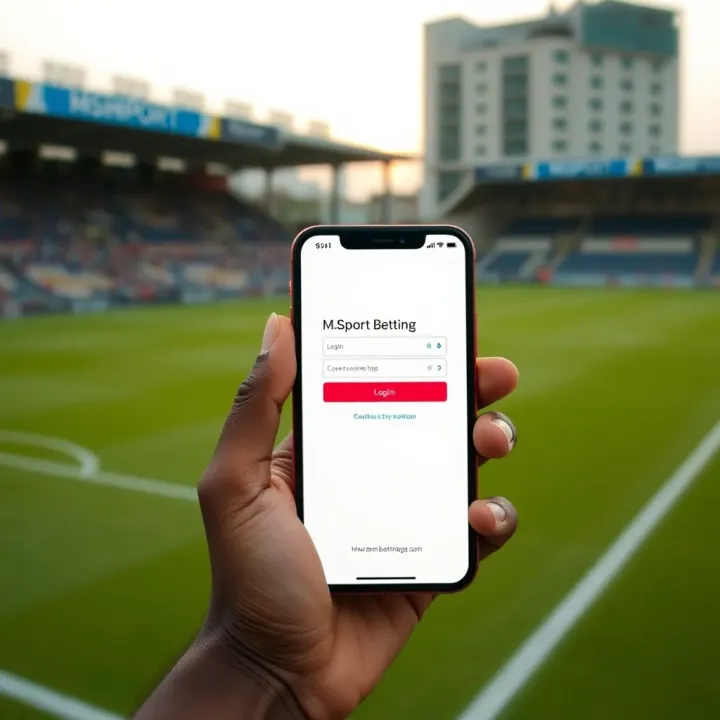 Mobile device displaying secure login screen of MSport betting application