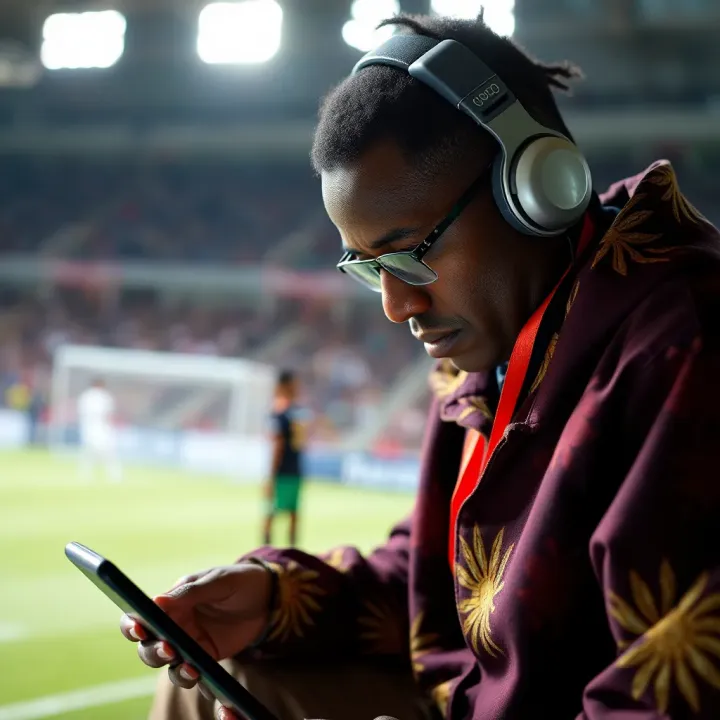 Nigerian football bettor analyzing match data on a digital device