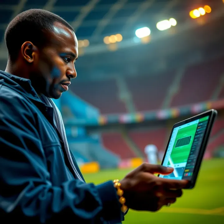 Nigerian bettor analyzing football odds on a digital platform for strategic wagers