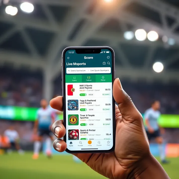 Live Sports Scores and Updates on Score Msport App Mobile phone displaying live sports scores and updates on Score Msport app in Nigeria