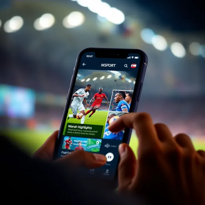 Navigating Nigerian Football Highlights on Score Msport App User navigating Score Msport app interface showcasing Nigerian football highlights