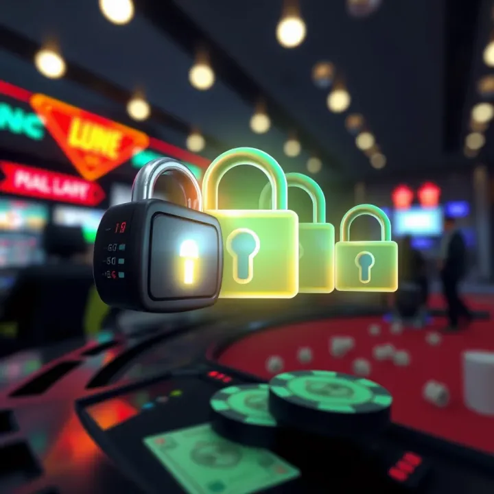 Illustration of secure online gaming with digital locks and Nigerian currency symbols