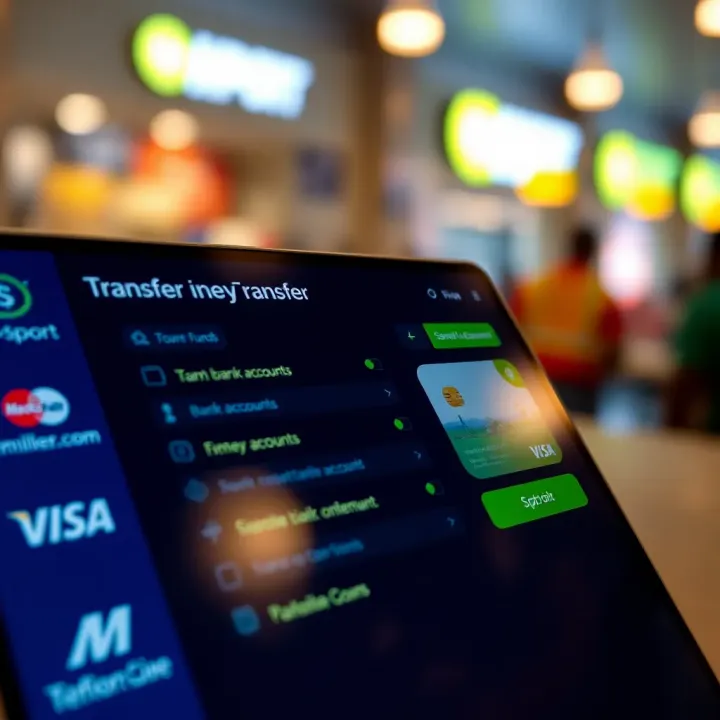 User interface of M-Sport digital payment platform displaying options for transferring funds to Nigerian bank accounts