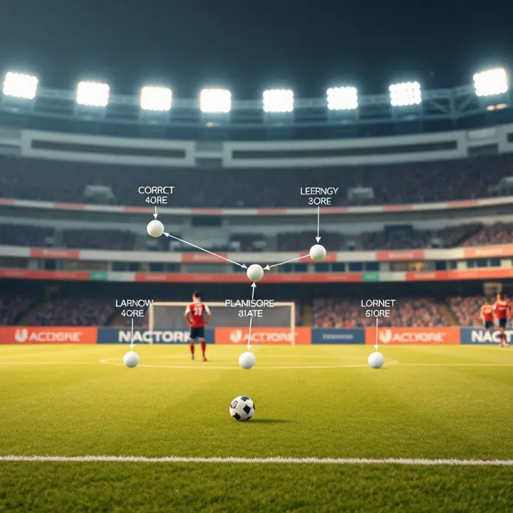 Tactical Illustration of Football Score Prediction Strategies Football pitch with tactical markings illustrating score prediction strategies