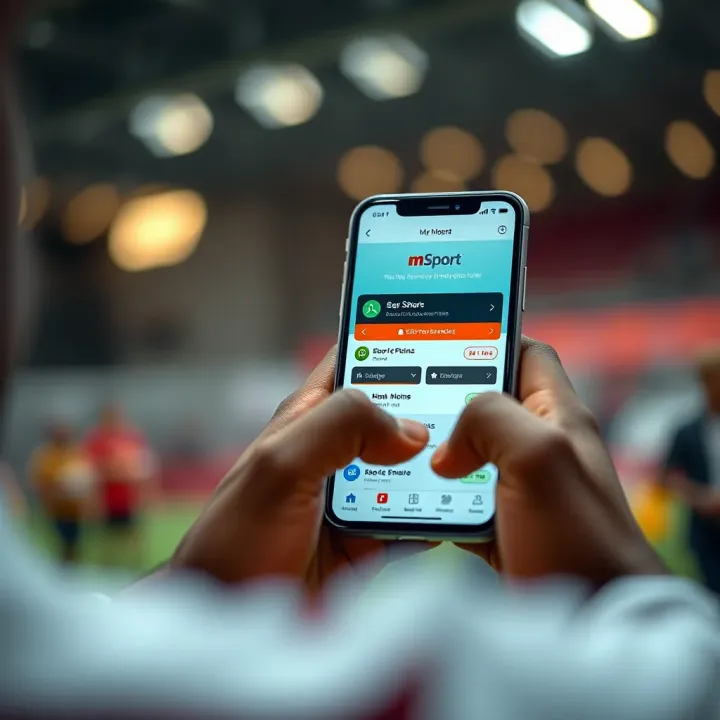 User navigating the mSport app on a smartphone with visible security features and betting transaction options
