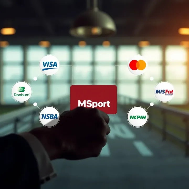 Graphic showing various bank logos connected to a central MSport betting platform