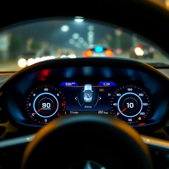 Dashboard display showing MSport Crash Free system active with safety alerts on a vehicle